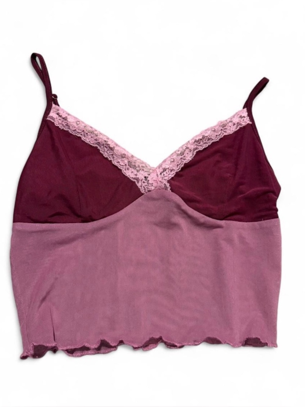 Cider Two-Tone Lace Trim Camisole Tank Top - Plum & Rose